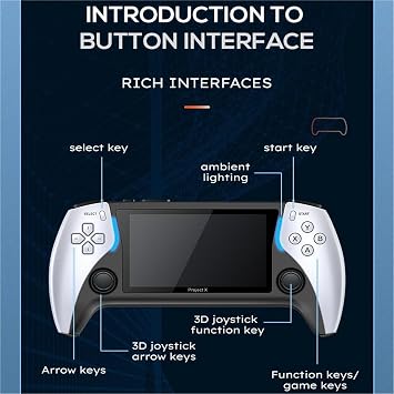 Project X 4 3-Inch High Definition IPS Screen Handheld Game Console Supports Dual Player Combat with Dual Controllers Gift (Gray)
