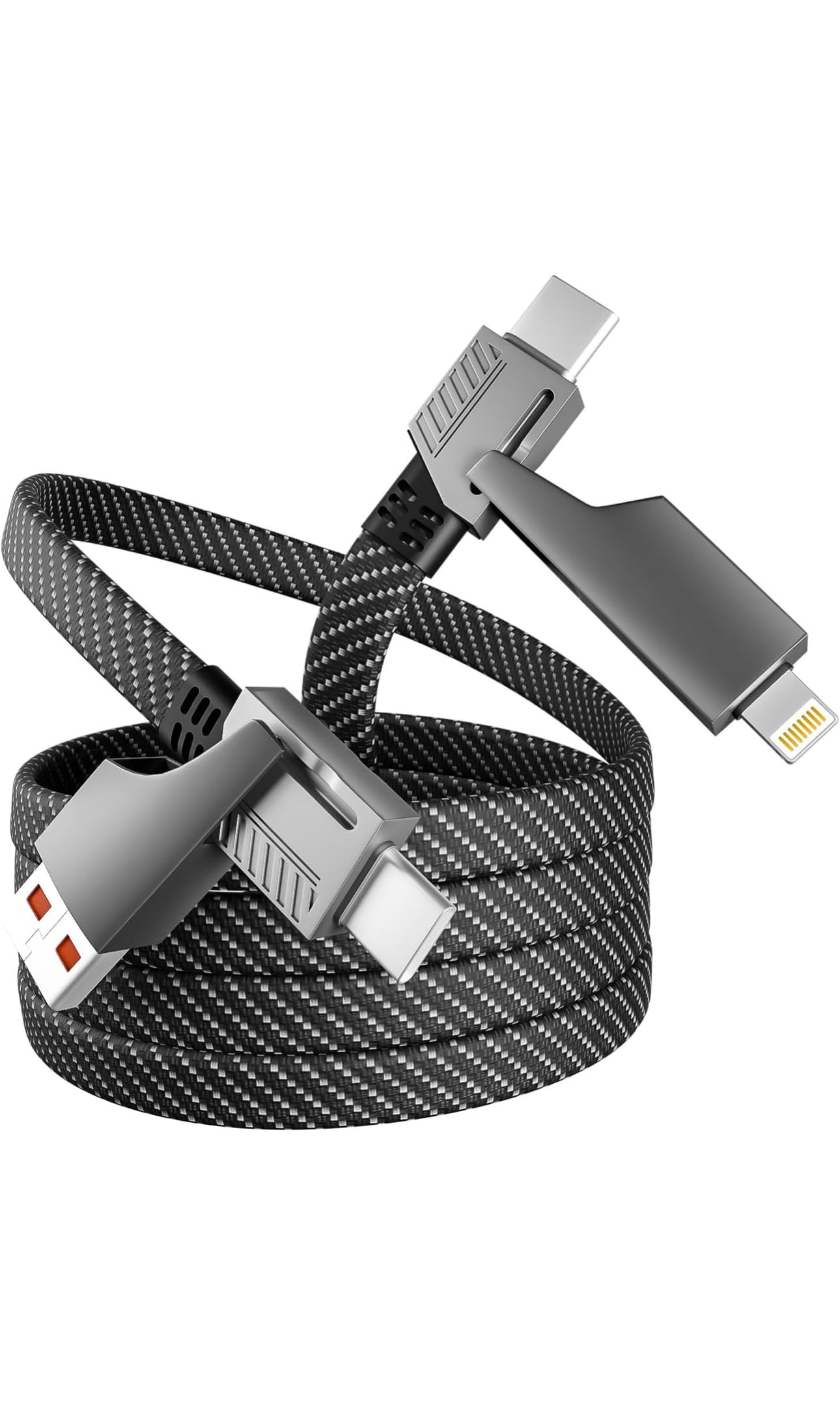 4-in-1 Çok Fonksiyonlu USB Şarj Kablosu, Apple CarPlay ve Android Auto Uyumlu, Örgülü Kablo, Hızlı Şarj 1 Metre