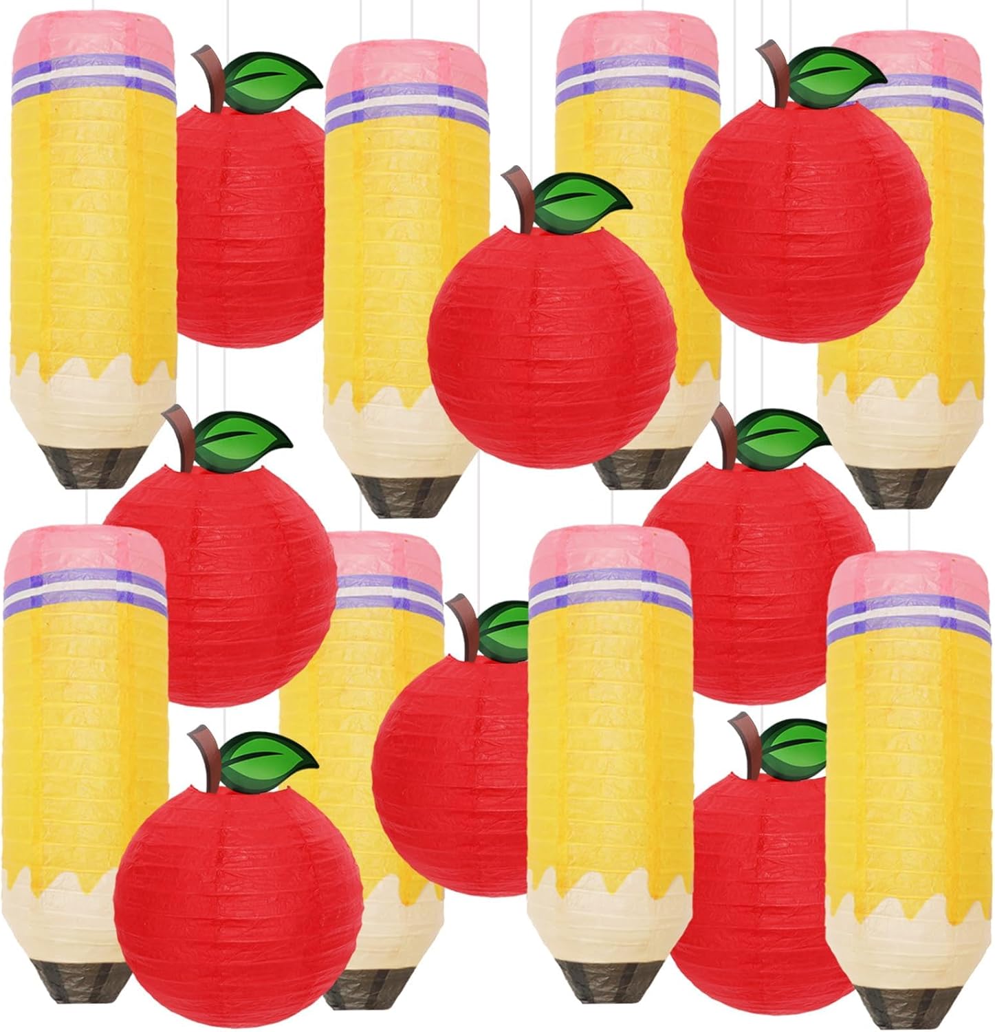 SAYAYA 16 Pcs Pencil Hanging Paper Lanterns and Red Apple-Shaped Paper Lanterns Party Decorations Back to School Hanging Decor for Classroom Birthday Party