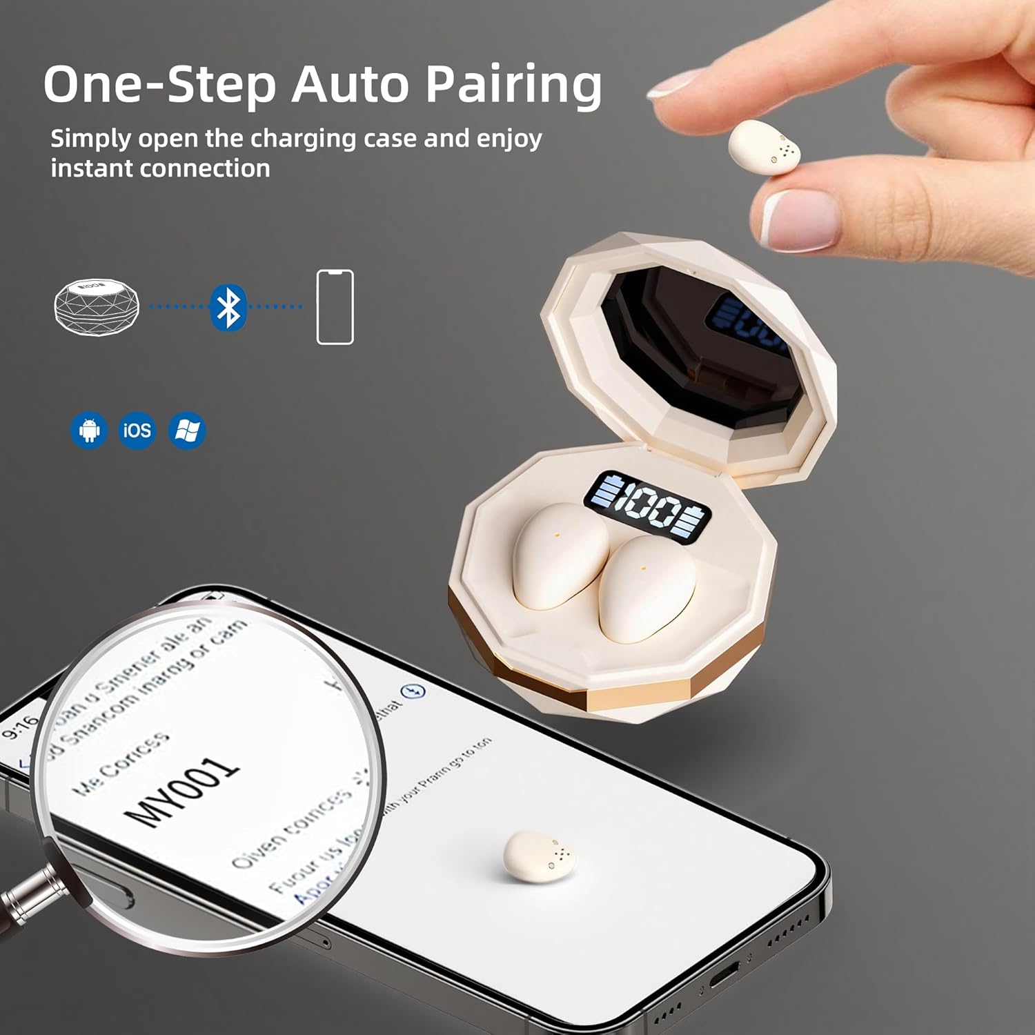 Mini Invisible Wireless Earbuds for Small Ear Canals, Discreet Sleep Earbuds, Bluetooth 5.4, 40H Battery, Noise Blocking, Waterproof, LED Power Display, Tiny Earbuds for Work, Sleep, Commuting.(Beige)