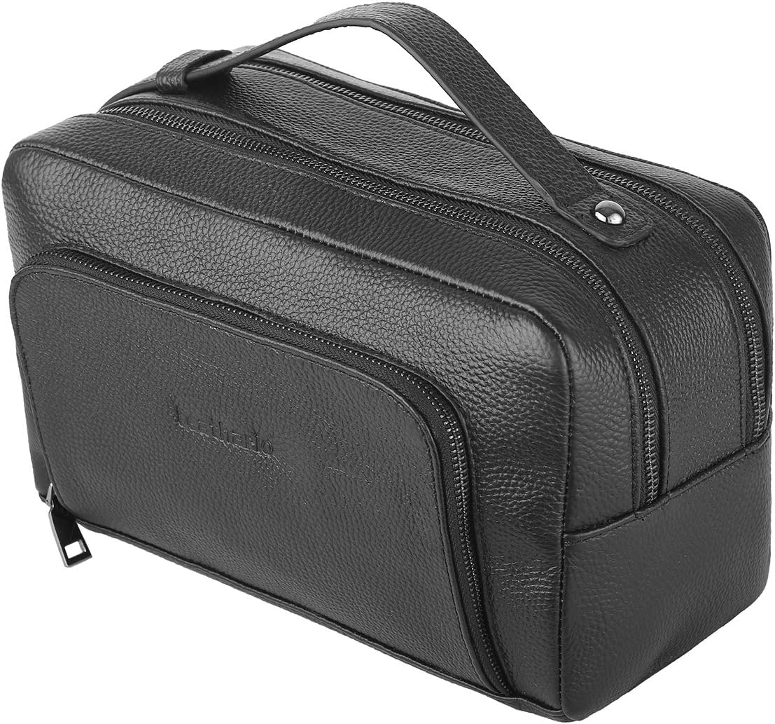LeatharioGenuine Leather Toiletry Bag Toilet Wash Bag for Men and Women Handmade - Make Up Wash Bags Water Resistant Large Leather Shaving Bag Traveling Business Vacations