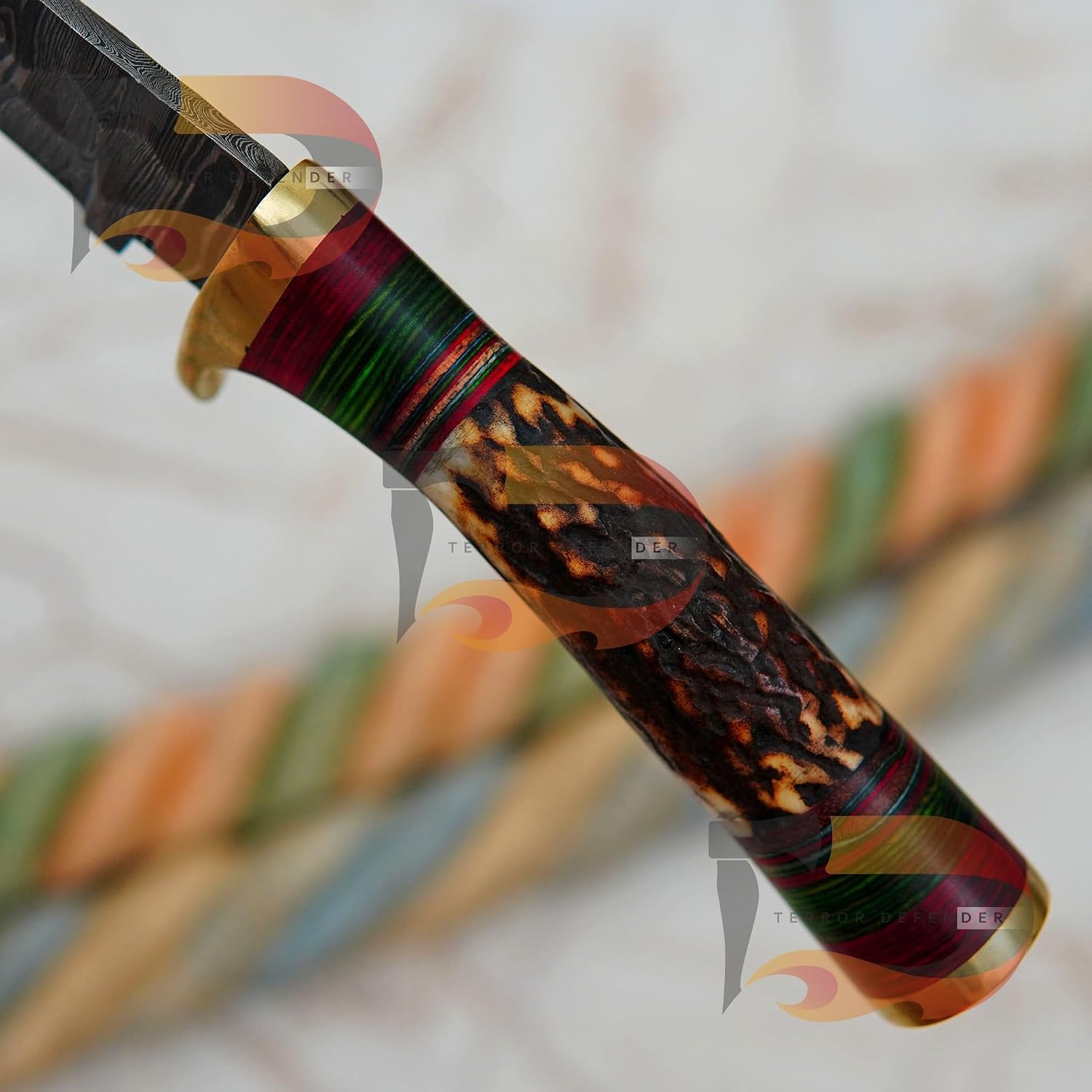 Generic Custom Hand Forged Damascus Steel Hunting Knife Beautiful Bolster Handle, Comes With Pure Leather Sheath