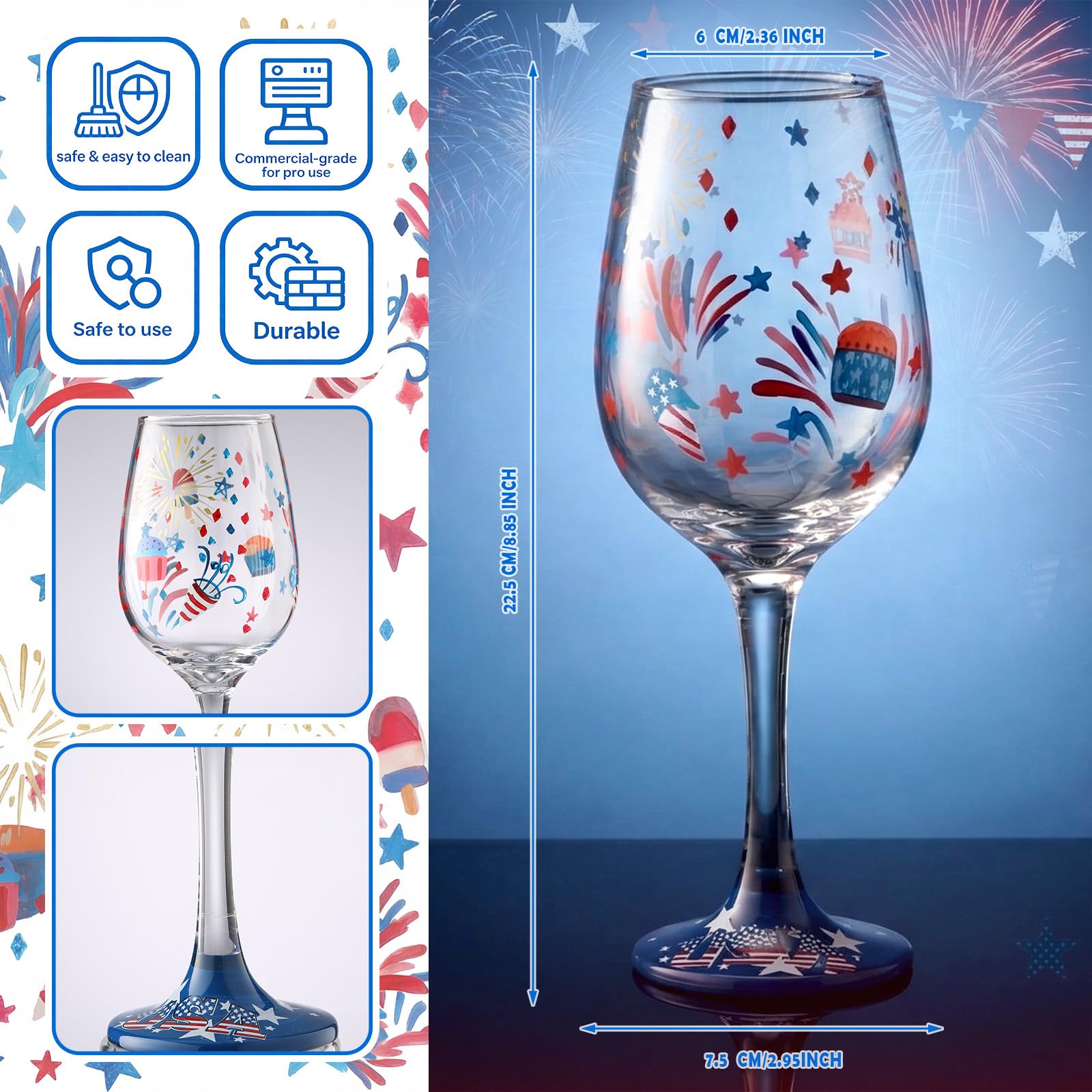 Amazon.com | SiliFine 4 Pcs Patriotic 4th of July Stemmed Wine Glasses Hand  Painted USA American Fireworks Star Drinking Cup Wine Glasses Gifts for  Independence Day Birthday Theme Holiday Party Supplies: Wine