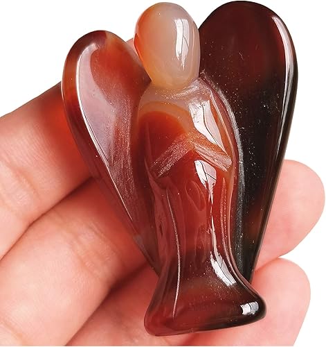 Vista 11 de Estatua de ángel guardián de oración de cristal curativo de ágata musgo natural, 2 pulgadas, tallado en bolsillo, figuras de piedra de palma