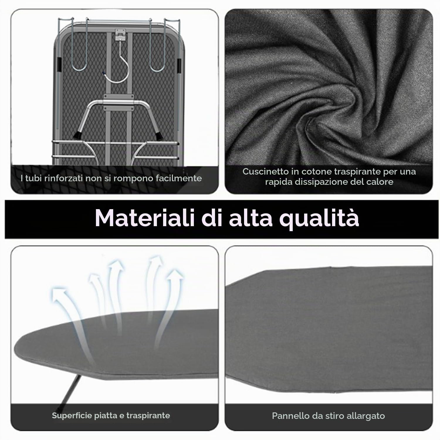 Asse Da Stiro Pieghevole,Tavola Da Stiro Salvaspazio,Compatto Da Tavolo Con Rivestimento In Cotone,Dotato Di Maniglia e Piedini In Gomma,Con Supporto Per Ferro Da Stiro,81 x 30 Cm (Grigio Scuro)