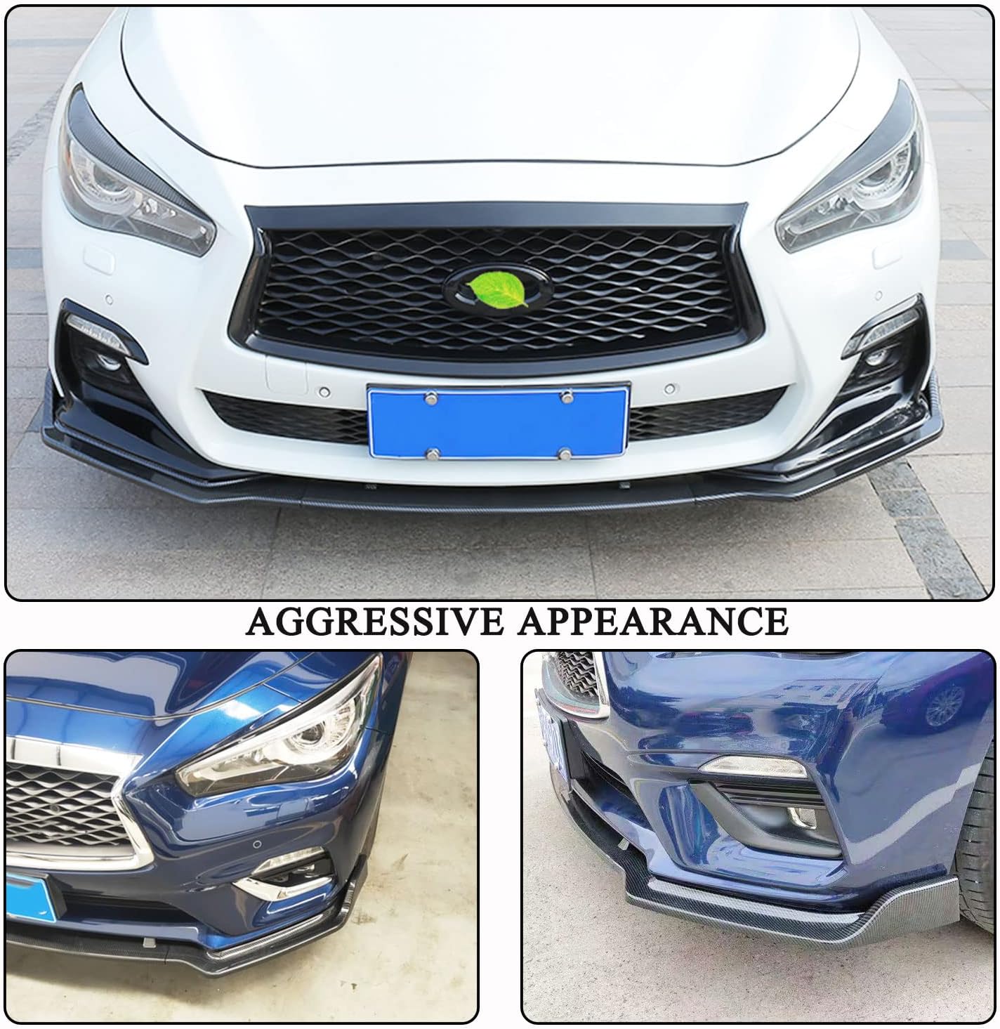 MCARCAR KIT Carbon Fiber Front Bumper Lip for Infiniti Q50 Sport Sedan 2018-2022 Add-on Chin Spoiler Splitter Protector 3pcs
