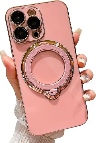 MGQILING Funda magnética para plantar compatible con iPhone 15 Pro de 6.7 pulgadas, lujosa funda magnética giratoria de 360 con soporte oculto,
