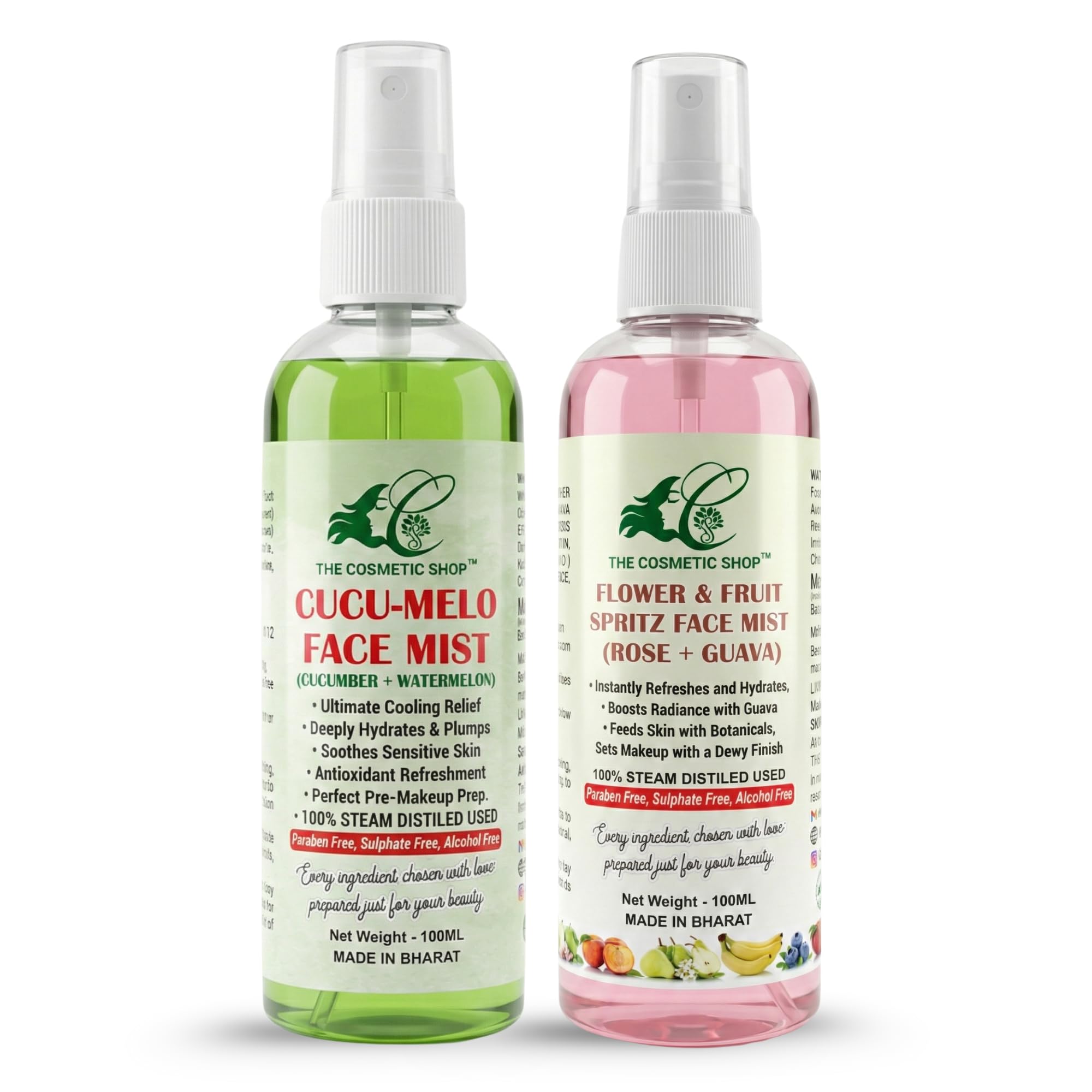 Cooling Face care Combo | Cucumber-Melo Hydrating & Refreshing Face Mist 100ml + Flower Fruit (Rose-Guava) Skin Glow Mist 100ml | Deep Hydration, Pore Minimizing, Alcohol-Free Pre-Makeup Spray | Made in India-image-38