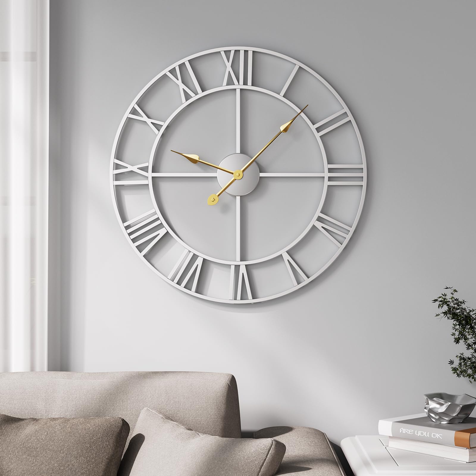 Amazon.com: Cuspin 20 Inch Wall Clock Large Silver Decorative