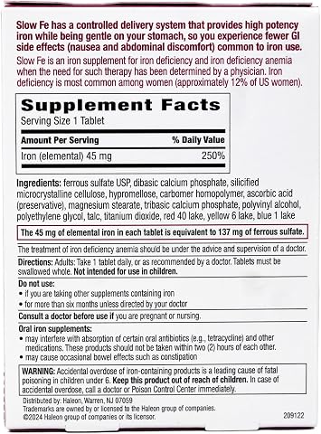 Slow Fe, High Potency Iron 45 mg, Slow Release - 60 Tablets - Pack of 2