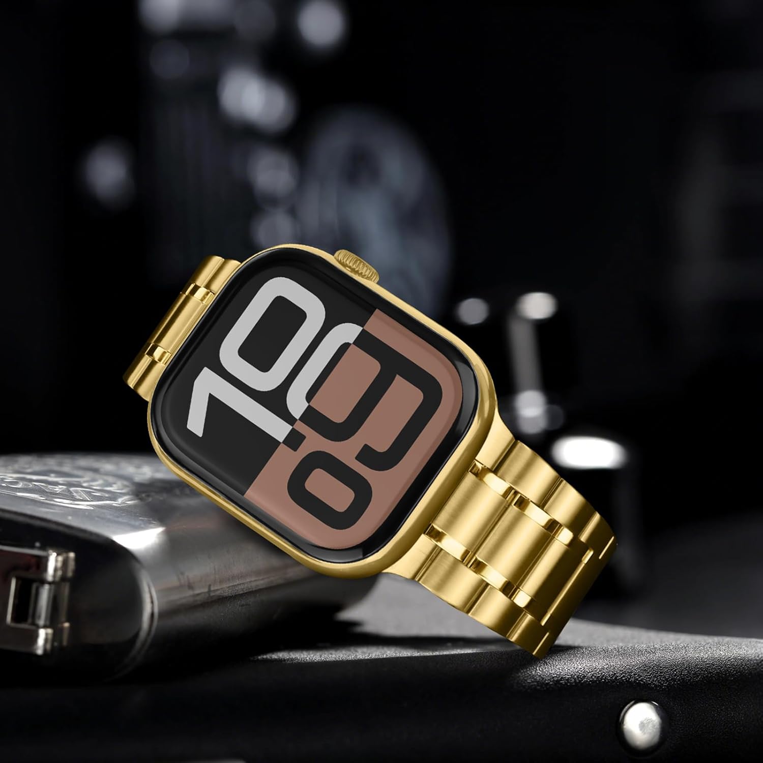 Anlinser Metal Bands Compatible with Apple Watch Band 42mm 41mm 40mm 38mm Women Men, Five-link Stainless Steel Strap for iWatch SE Series 11 10 9 8 7 6-1 (Gold) - Image 2