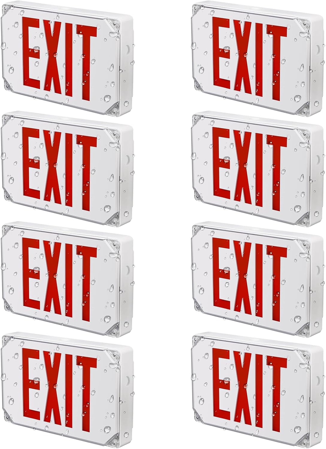 LEONLITE Red LED Exit Sign, Wet Location Exit Light with Battery Backup, UL Listed, Outdoor Hardwired Emergency Lighting with Double Sided, AC 120/277V, Weatherproof Exit Sign, White
