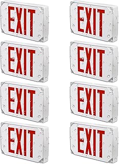 LEONLITE 8-Pack Red LED Exit Sign, Wet Location Exit Light with Battery Backup, UL Listed, Outdoor Hardwired Emergency Lighting with Double Sided, AC 120/277V, Weatherproof Exit Sign, White
