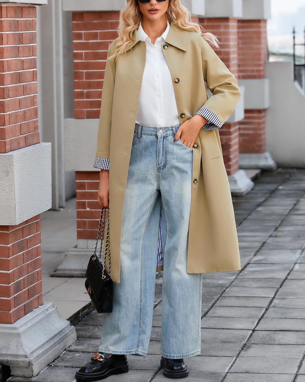 Women's Oversized Trench Coat Single Breasted Windproof Overcoat Classic Button Down Long Jacket - Image 3