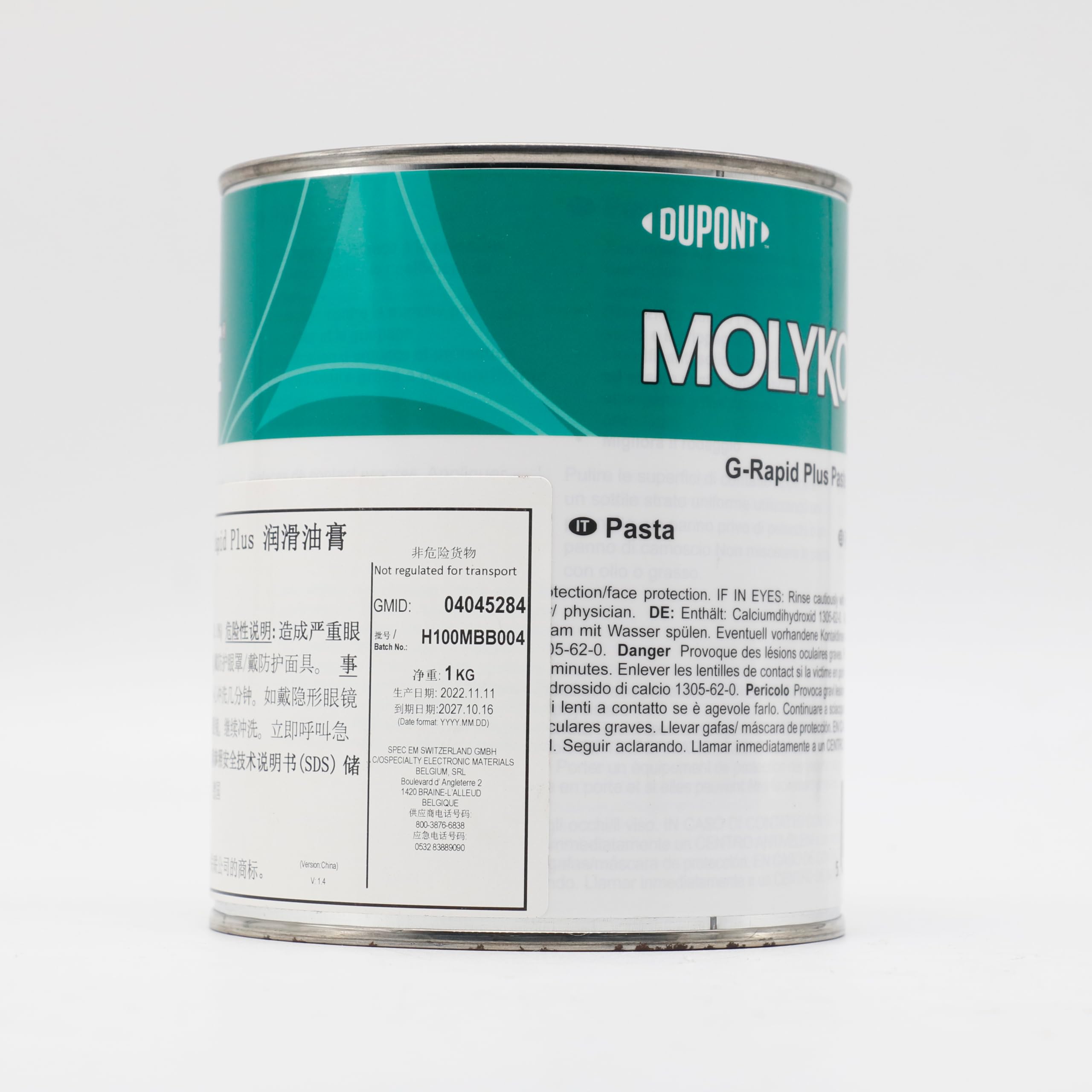 MOLYKOTE G-Rapid Plus - Pasta (GRP) 1 kg, grasa lubricante de disulfuro de molibdeno para rodamientos y engranajes, lubricante de alto rendimiento para aplicaciones de presión extrema y alta carga