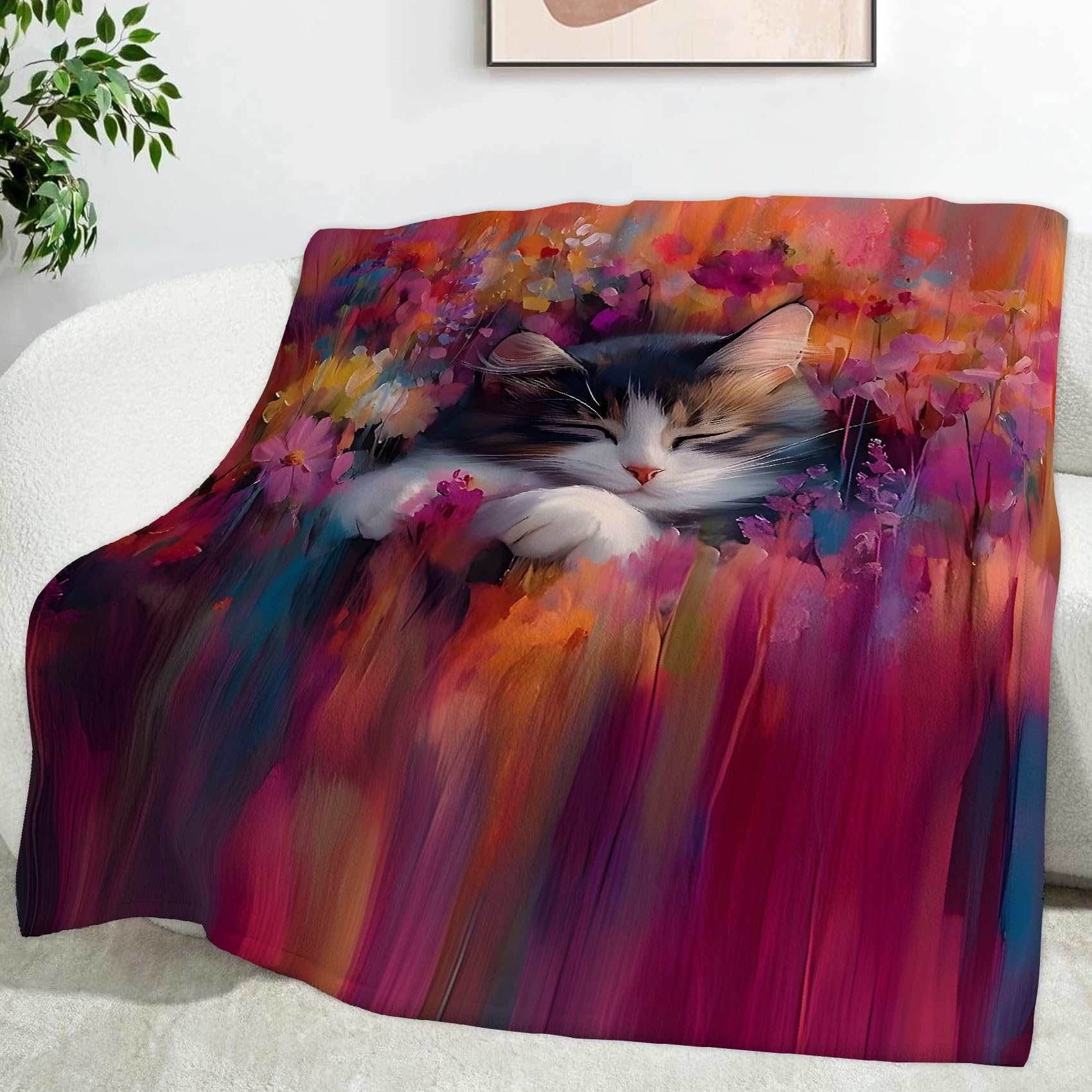 Gato Manta Personalizada 150x200 cm Estilo De Pintura Al óLeo Mantas Personalizadas con Fotos para Parejas, Amantes, Adultos, Niños, Regalos para Mamá, Papá, Novio, Novia
