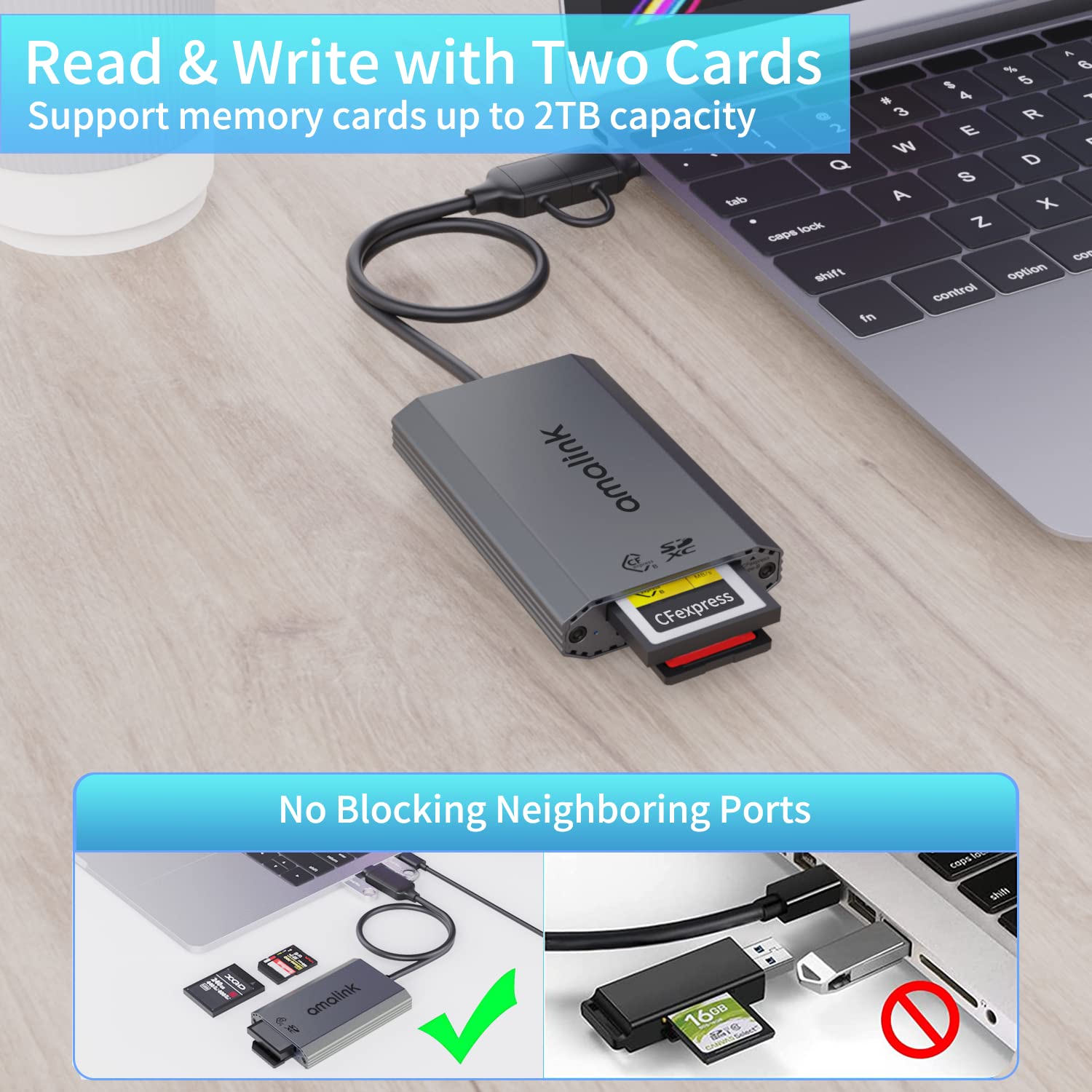 CFexpress Typ B/SD USB 3.2 GEN 2 Kartenleser, amalink Dual Slot CFexpress Typ B Speicherkartenleser Adapter mit USB A/USB C Anschlüssen. Unterstützt CFexpress Typ B SD4.0 UHS-II Speicherkarten