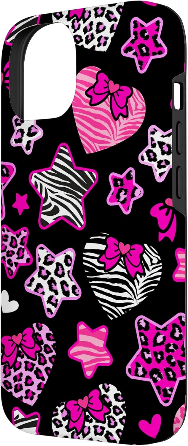McBling Aesthetic Heart Star Leopard Zebra Pink Y2K Bimbo Case for iPhone 14