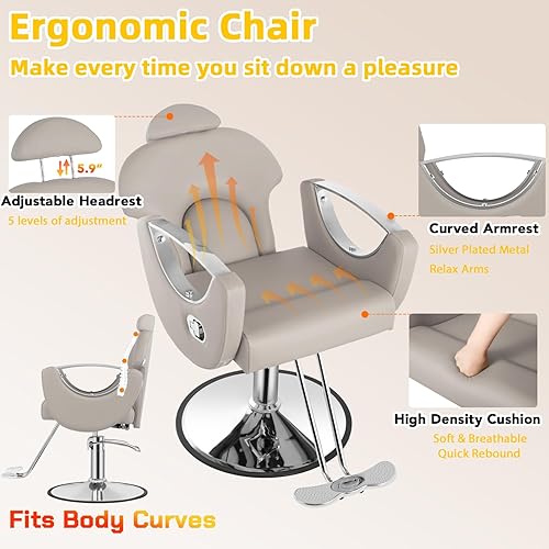 Vista 37 de Silla de peluquería de salón, silla reclinable para estilista, silla de pelo con bomba hidráulica resistente, sillas giratorias de 360 grados