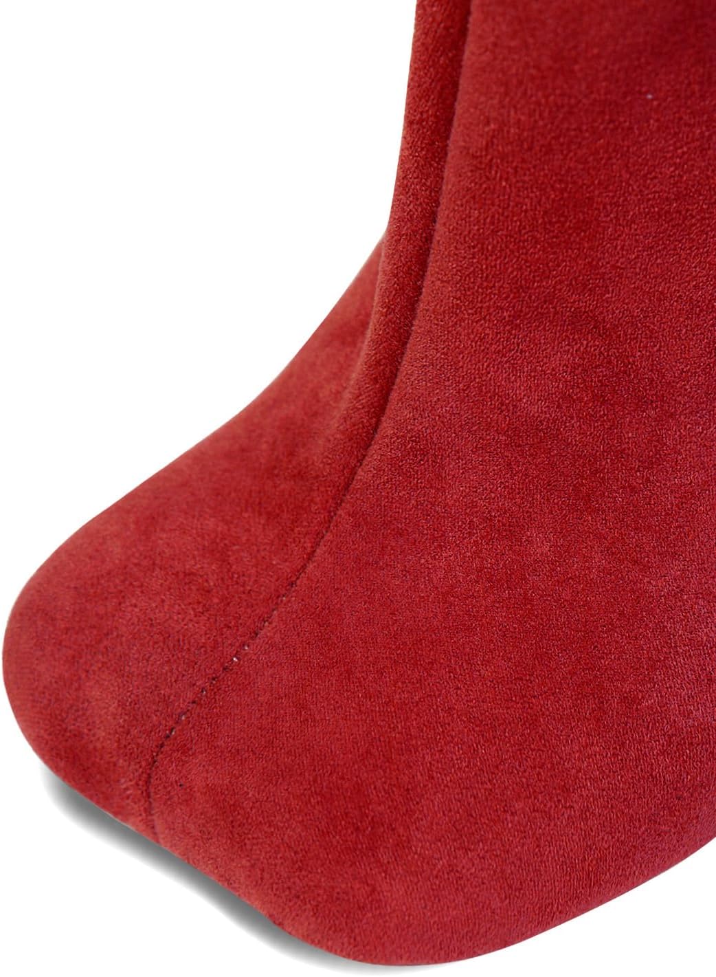 Women's Knee High Suede Boots for Women Wide Calf Square Toe Stiletto Heels Tall Boots Pull On High Heel Long Booties - Image 6