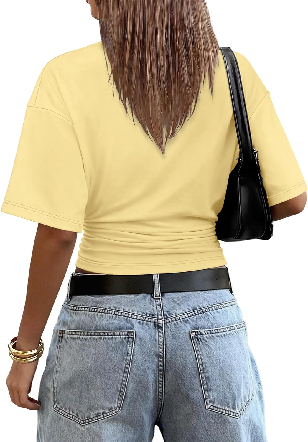 Sampeel Crop Summer Tops 2026 Trendy Batwing Short Sleeve Ruched Waist Slim Fitted Basic Tees Going Out T Shirts Fashion image 5