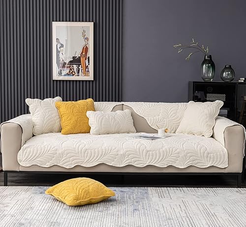Miniatura 2 de vctops Funda de sofá acolchada con hojas de felpilla con borde festoneado, súper suave, antideslizante, protector de muebles para mascotas, niños,