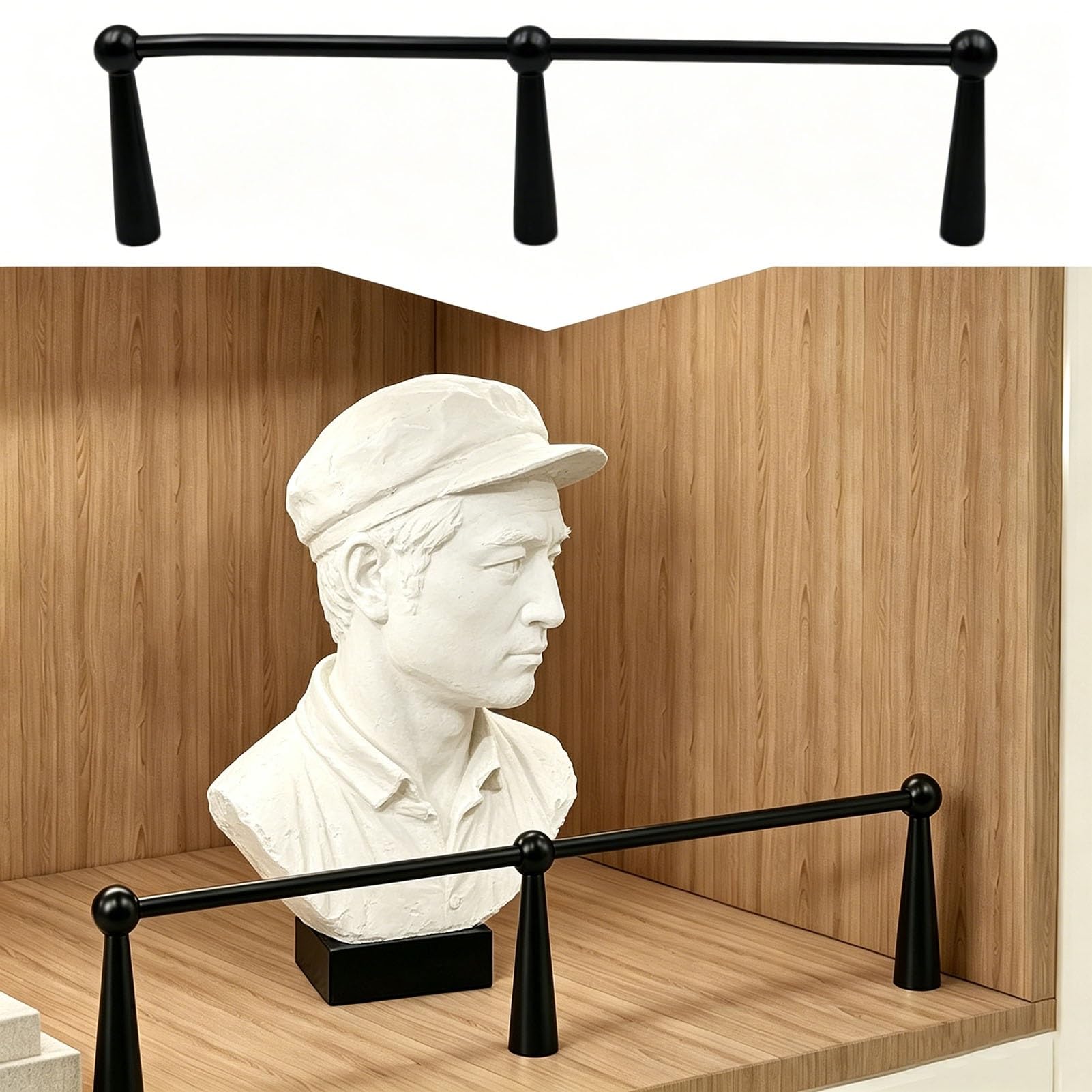 Metal Shelf Rail for Collectibles Cabinets, Anti-Fall Narrow Hanging Shelving Guard Rails, Wall Wooden Display Holder Railing Fence Bar for Home(Black,62in/157cm)