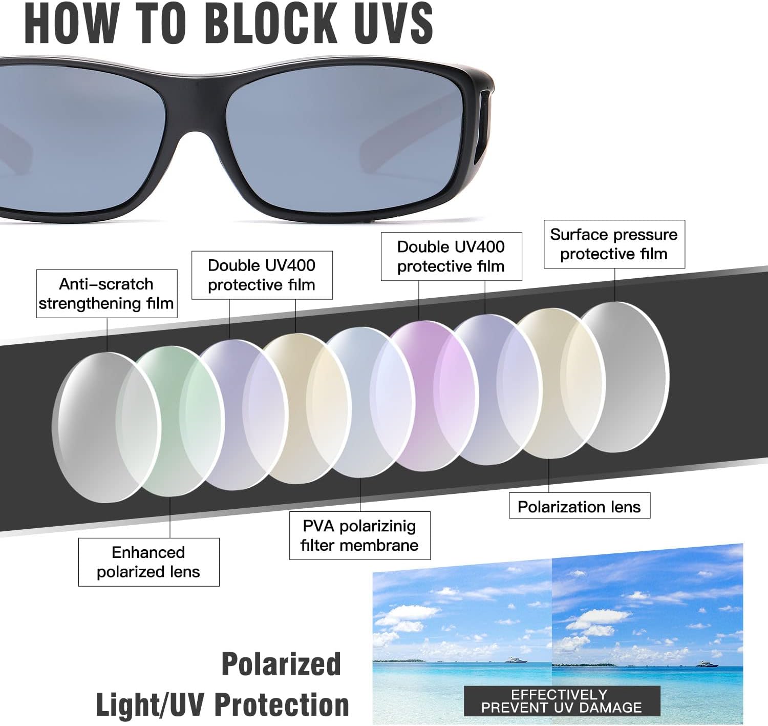 DUCO Polarized Wraparound Fitover Glasses Wear Over Sunglasses for Men Women UV Protection Sun Glasses 8954