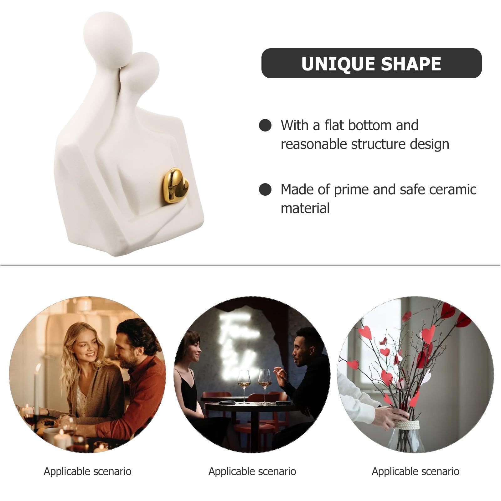 Alipis Escultura Cerámica Adorno de Escritorio de Cerámica Figura Abstracta de Abrazándose Blanco Decoración Romántica para Hogar y Obsequio de Boda