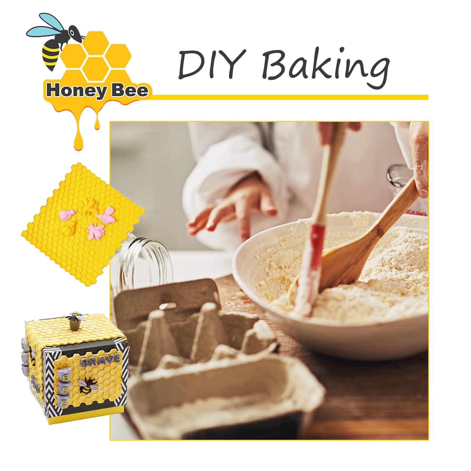 BYNYXI 3D Waben Silikonform - 15-tlg. Bienenwaben Form Für Kuchen, Seife & Schokolade