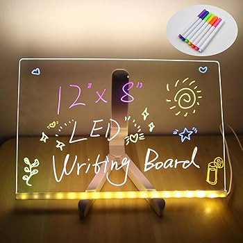 LED Note Board With 7 Colors Pen-30x20cm LED Message Board, Clear Desktop Note Memo Lamp, Arts Doodle Notepad Table White Board For Child Kid School Bar Cafe Home Office