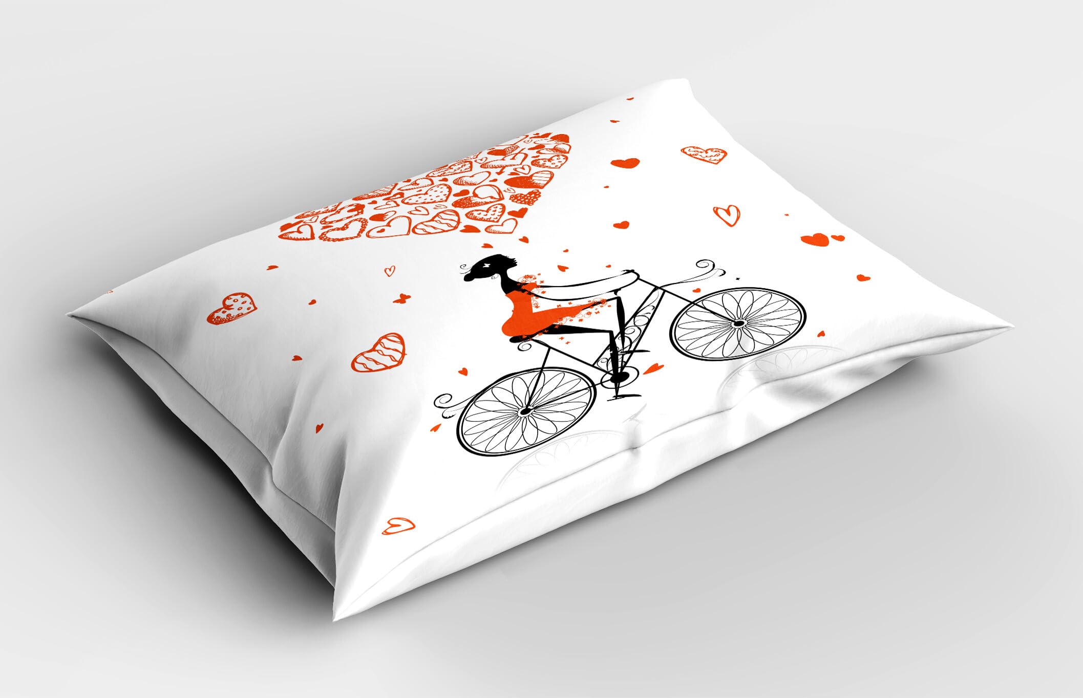 Ambesonne Valentines Pillow Sham Set of 2, Girl Cycling with Big Heart Woman Love Romantic Day Celebration Life Print, Quality Microfiber Bedding Item for All Seasons, 36