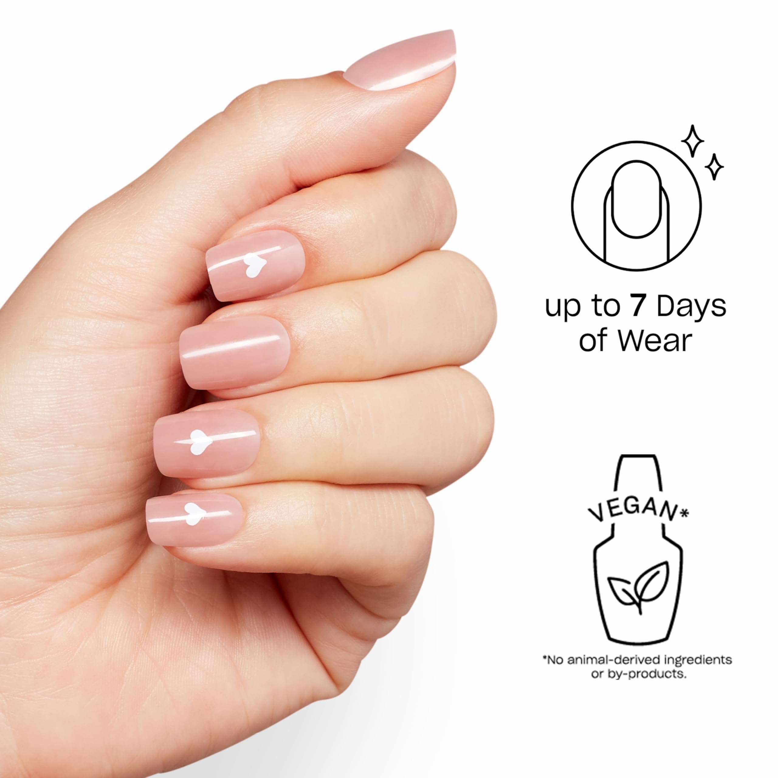 OPI Sticking Point Head Over Nails | Short Squoval Opaque Warm Neutral with White Hearts Nail Art Instant No Glue Press On Nails | 30 Count with Adhesive Tabs | Damage-Free Wear | Spring 2026