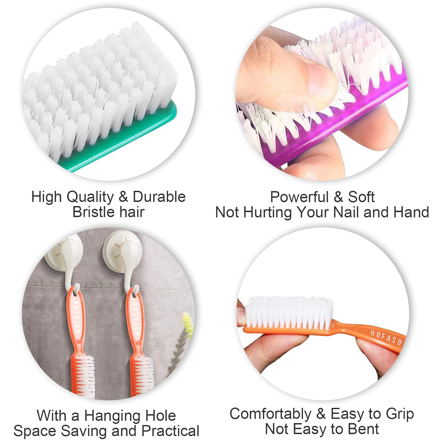 HOFASON 6 Pack Nail Brush for Cleaning Fingernails, Nail Brush Handle Grip Brush for Nail and Toenail Foot, Nail Dust Brush Manicure Pedicure Tools Scrubbing Brush Women Men Home Salon (Bright Colors)