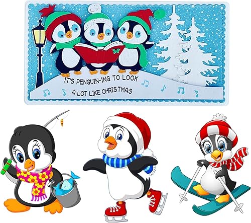 Juego de 4 troqueles de pingüino para hacer tarjetas, suministros de álbumes de recortes, troqueles de metal para plantillas de manualidades de papel