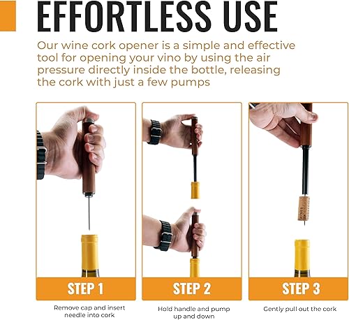 Miniatura 3 de Cork Genius Wine Pen Pro, acabado de madera, abridor de botellas de vino con bomba de aire, abridor de vino compacto manual con presión de aire,