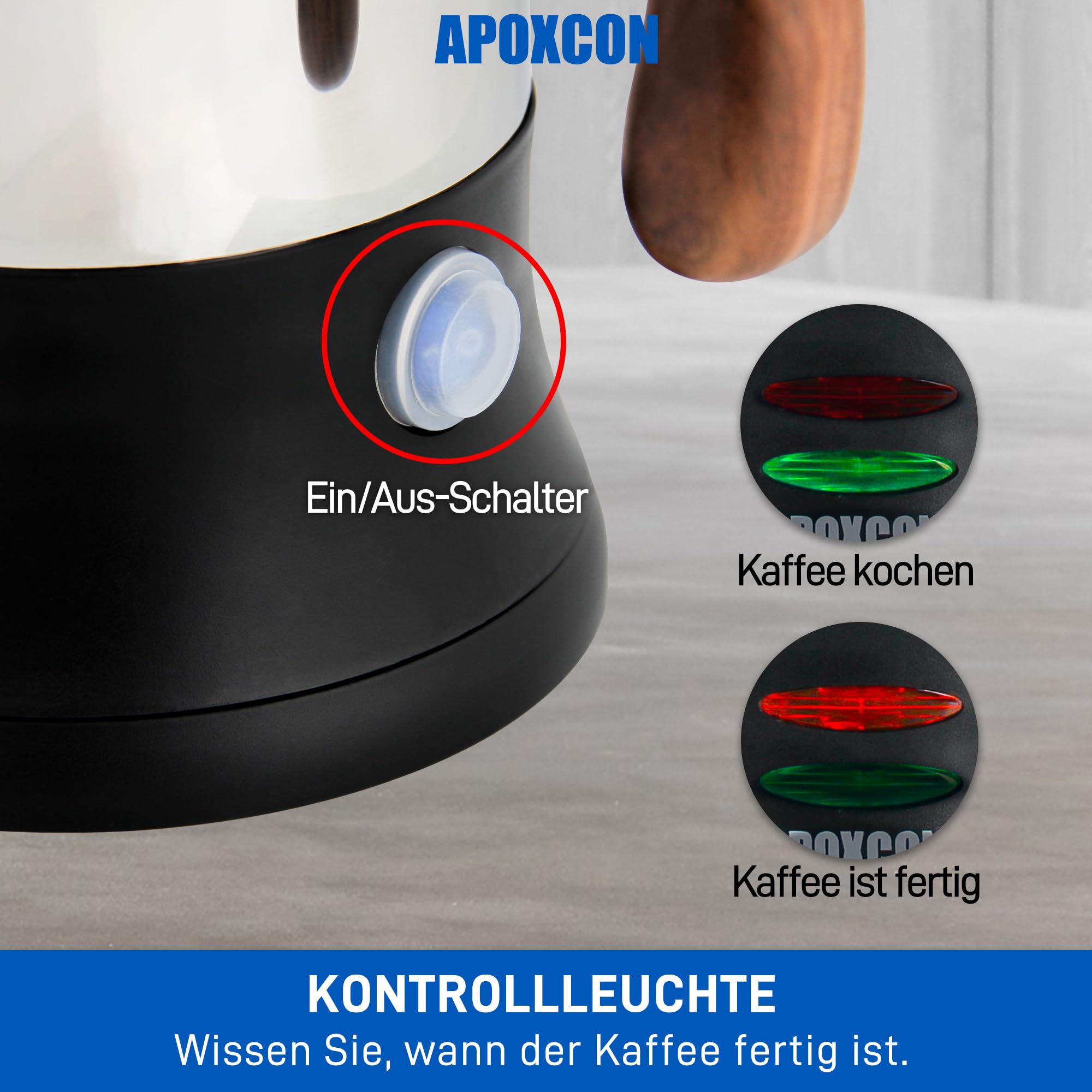 APOXCON Edelstahl 18/8 (SS304) Kaffeemaschine Elektrischer Perkolator, Kordlos mit Schauglas für Haushalt Hotel Geschenkbox (6 Tassen)
