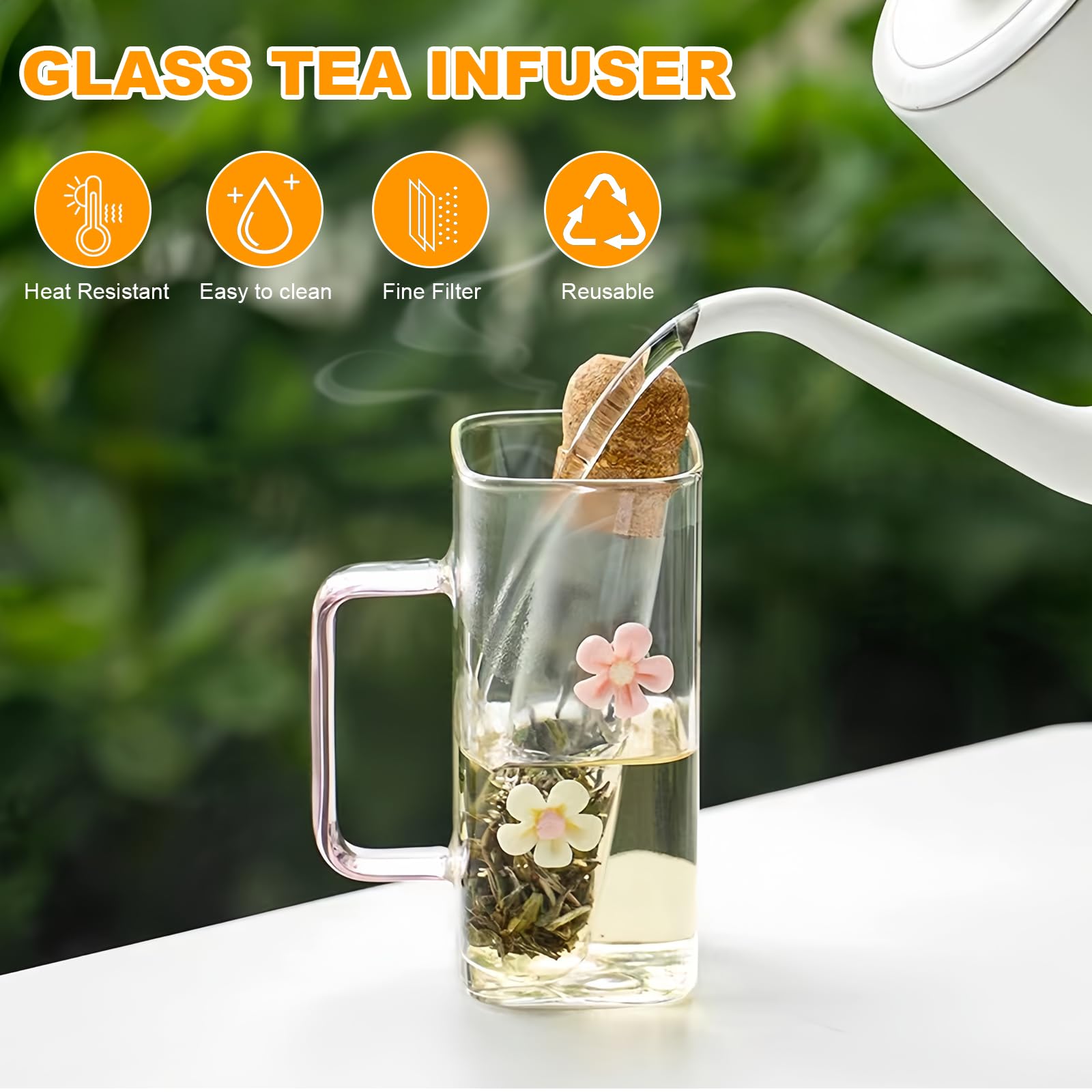 Infusore per Tè con Tappo in Sughero 2 Pezzi Colino da tè in vetro Trasparente Riutilizzabili Infusore per Tisane Portabilità per Tè Sfuso o Frutta a Base di Erbe
