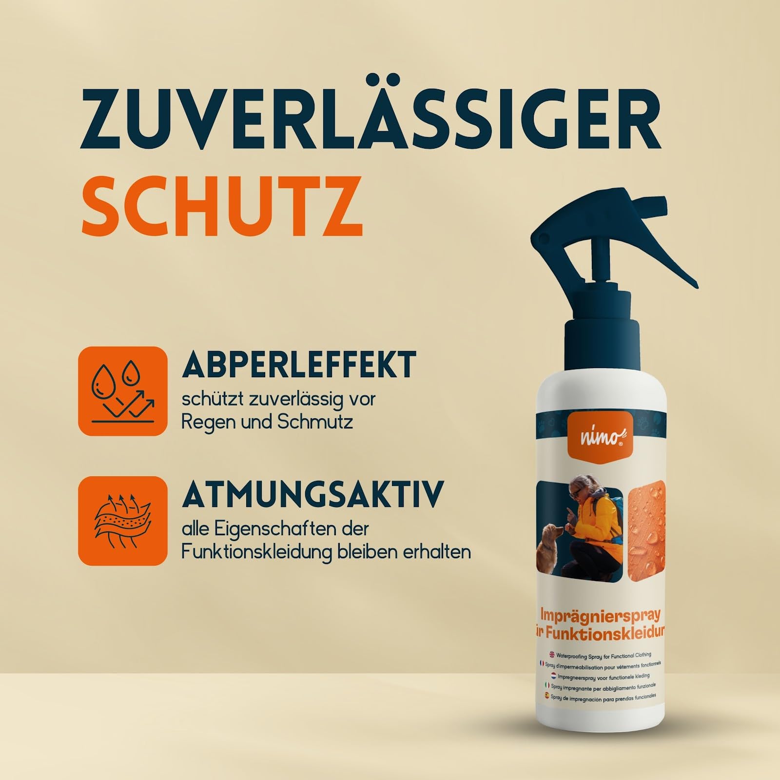 nimo® Spray imperméabilisant pour vêtements fonctionnels | Spray imperméabilisant contre la pluie et la saleté | Vêtements d'extérieur imperméables | Protection contre la pluie pour vestes |