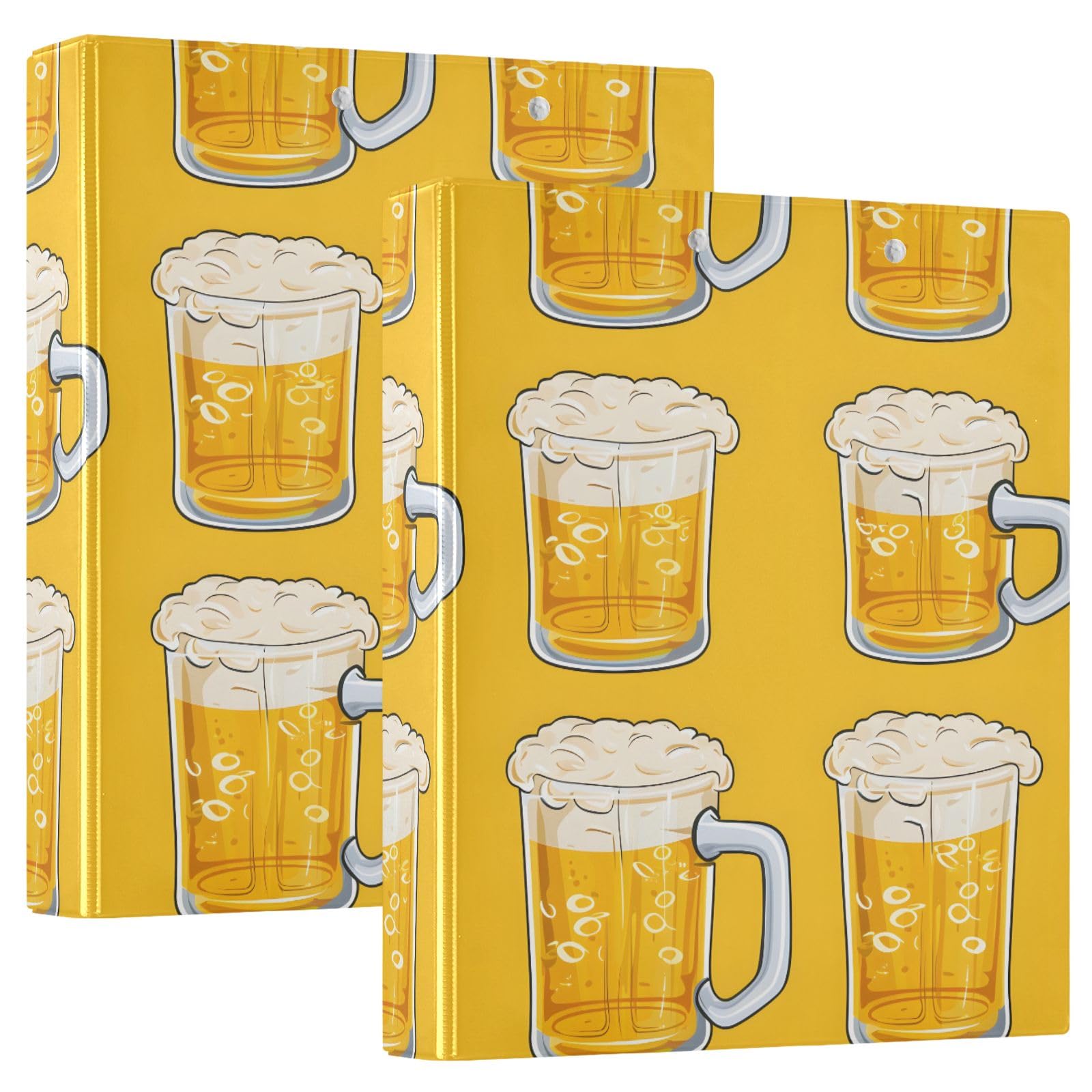 Raccoglitore a 3 anelli con stampa di birra in stile cartone animato, 3,8 cm, contiene 200 fogli con 3 tasche interne in PVC trasparente, per scuola e ufficio