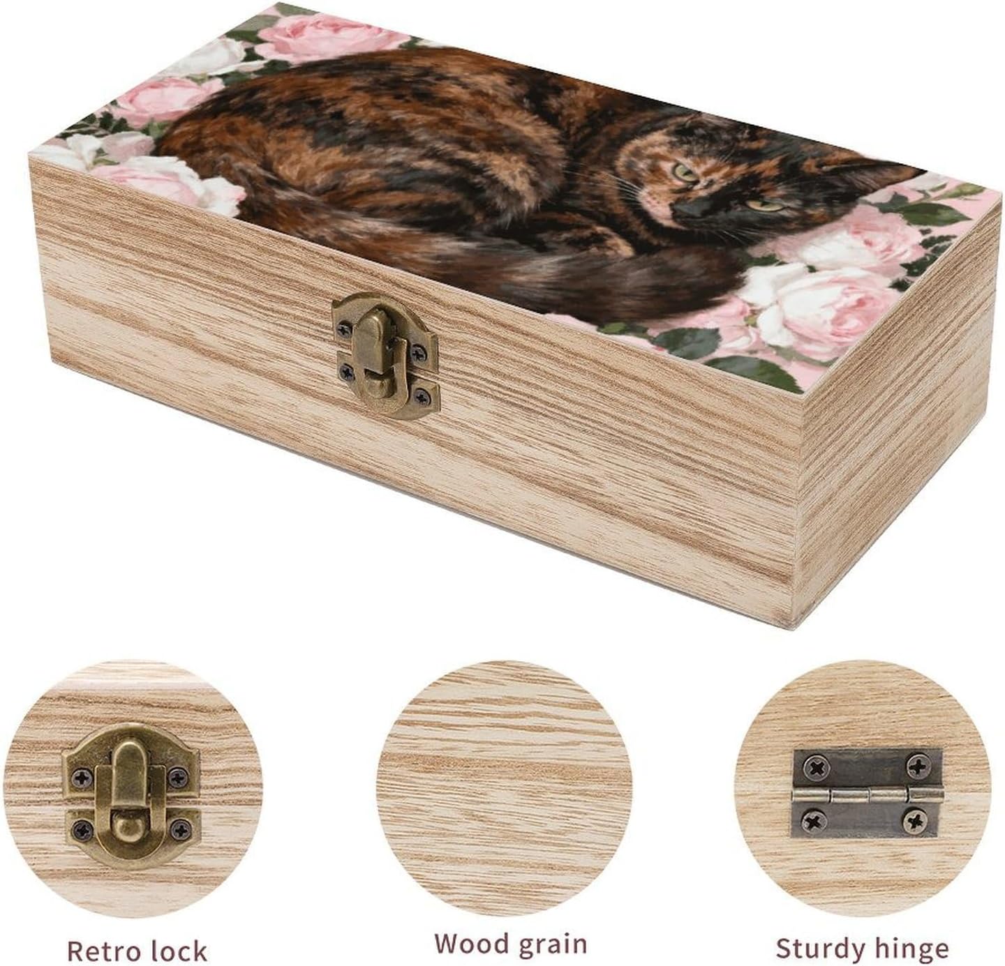 Tortoiseshell Cat in Roses Wooden Gift Boxes Memory Box for Keepsakes image 3