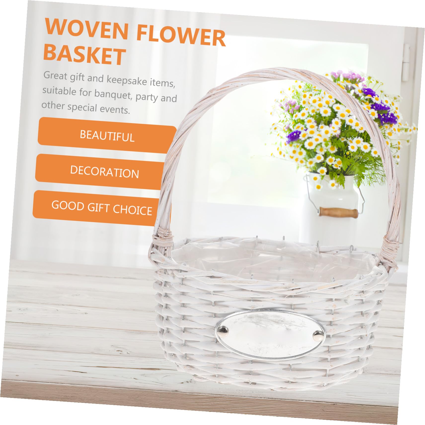 PATKAW Hochzeit Blumenmädchen Korb Rattan Blumenkorb Blütenkorb Süßigkeiten Aufbewahrungskorb Osterei Korb Mit Griff Für Hochzeitszeremonie Partyzubehör Weiß