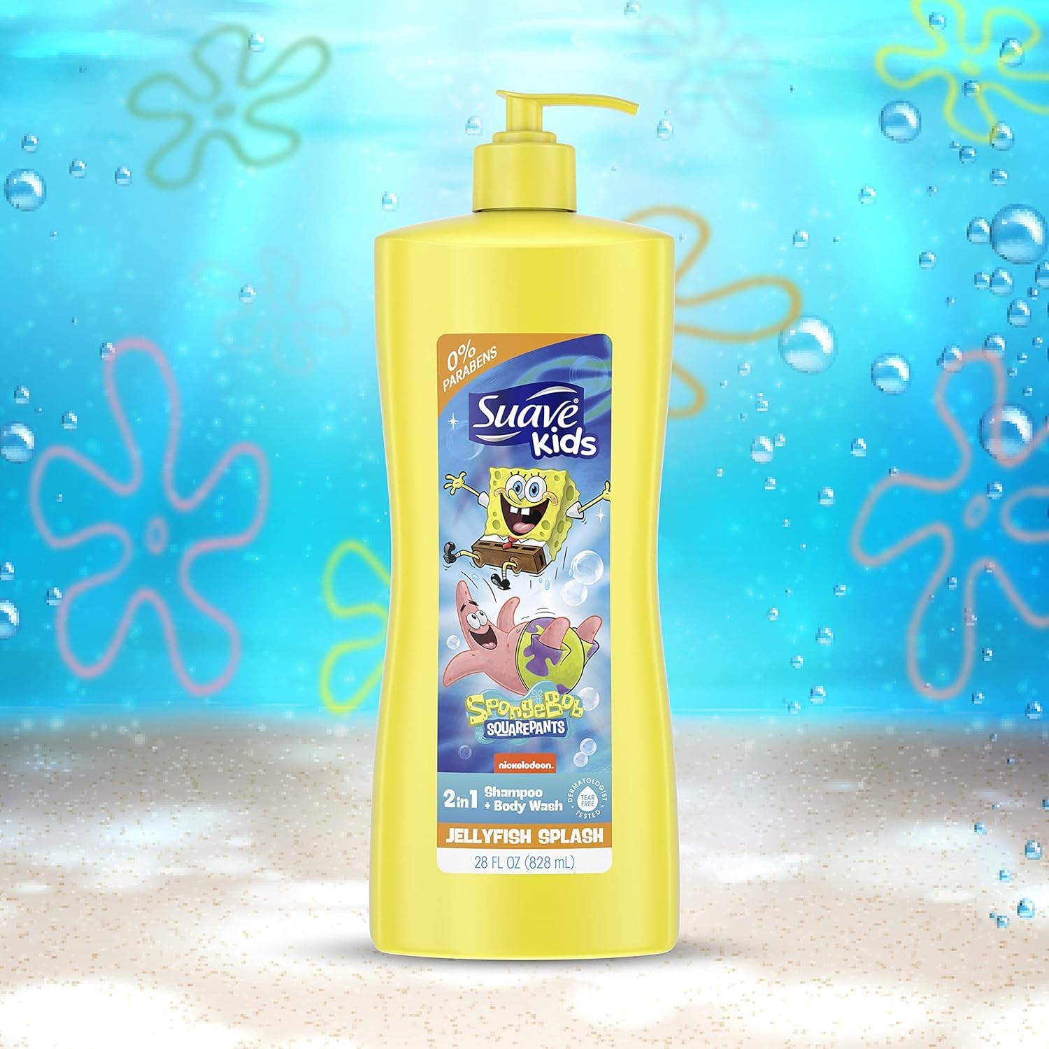 Suave 3-in-1 Shampoo and Body Wash for Kids, Nickelodeon JellyFish Splash Dermatologist Tested and Tear-Free, Strawberry Yellow, 828ml 3