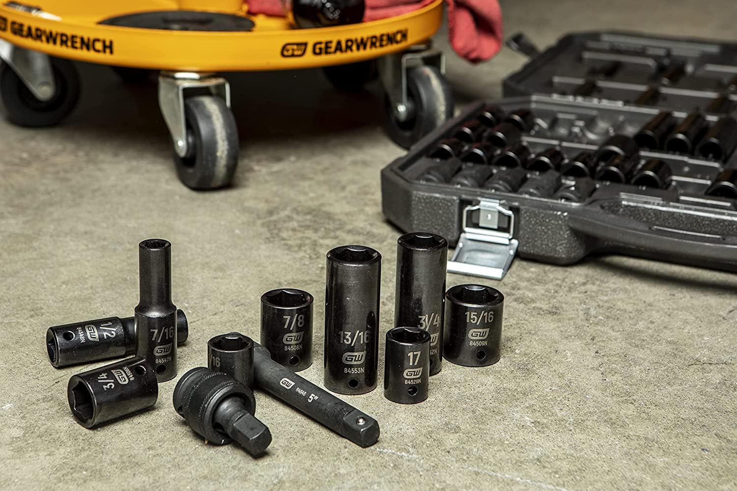 GEARWRENCH 65 Piece 1/2" Drive Standard & Deep SAE/MM Impact Socket Set - 89095