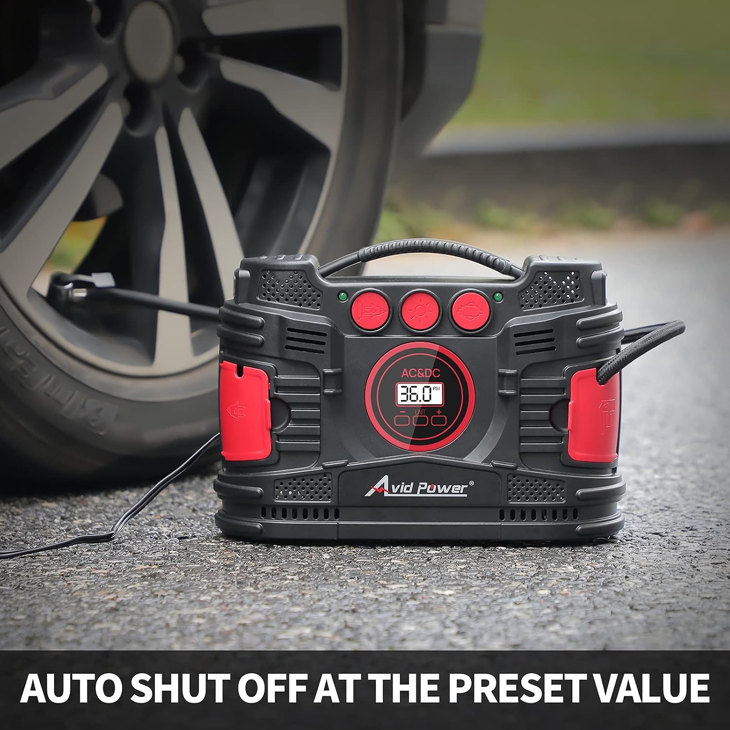 AVID POWER AC/DC Portable Tire Inflator Air Compressor for Home 110V & Car 12V, with Dual Powerful Motors for Fast Inflation, Electric Car Tire Pump with Digital Pressure Gauge for Many Inflatables