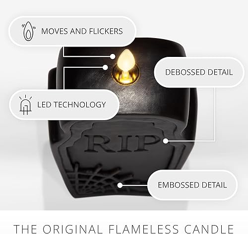 Miniatura 9 de Luminara Vela sin llama, con diseño de esqueleto de llama móvil, figura de cráneo, cera real, sin perfume, temporizador, color marfil