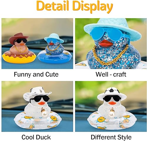 Miniatura 7 de wonuu Patos de goma brillantes con gafas de sol de plástico, anillo de natación, sombrero de collar, accesorios brillantes para automóvil,