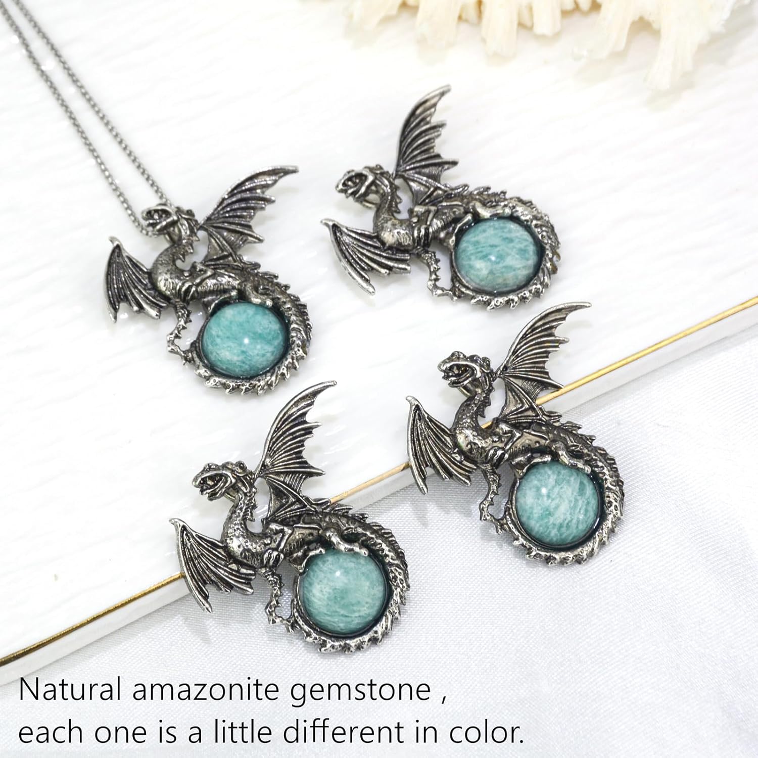Dragon Necklace - Unique Crystal & Gemstone Pendant for Men & Women - Silver Dinosaur Jewelry Gift - Image 5