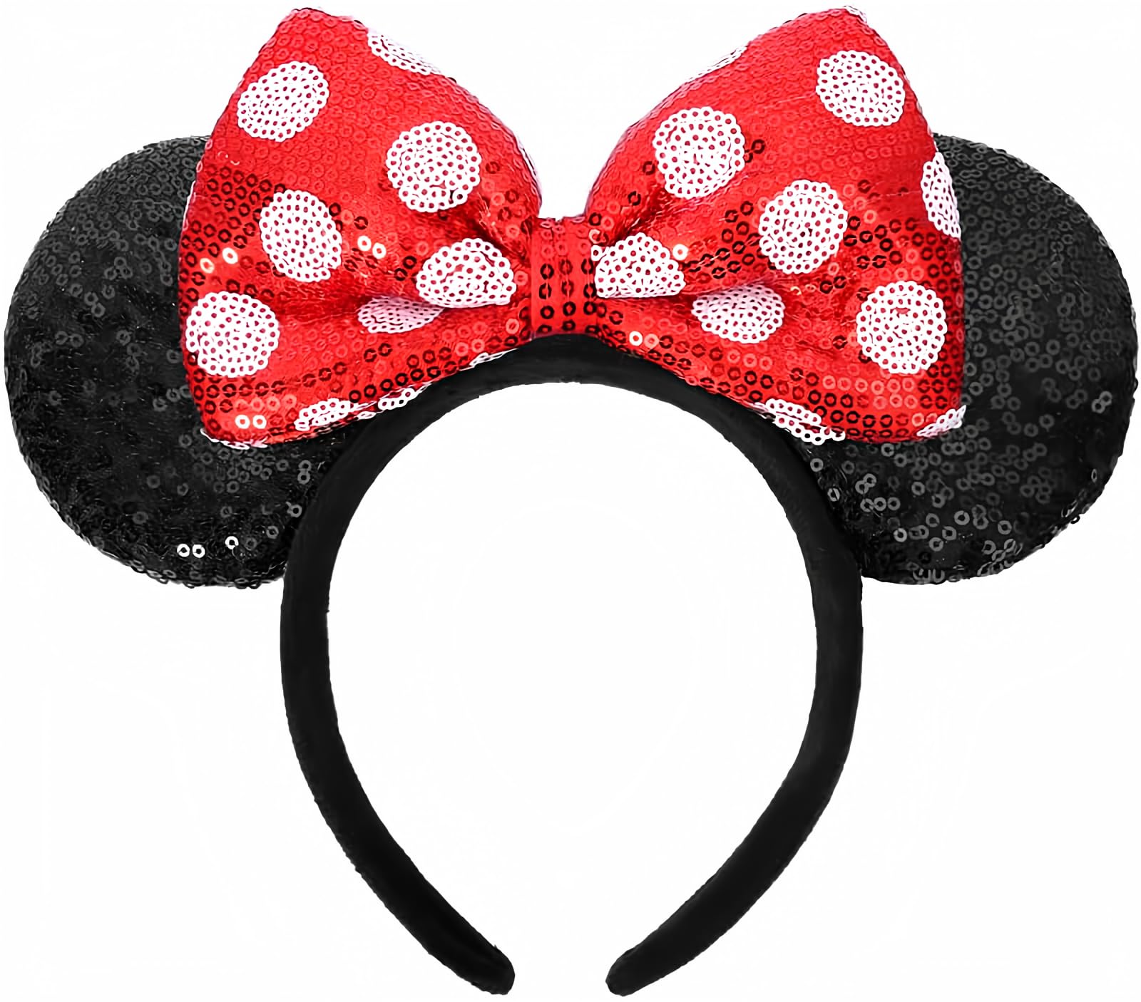 ETLUK Mouse Ears Headband Mouse Ears Sequin Bow Headbands for Women Girls Cosplay Accessories Party Decorations Red
