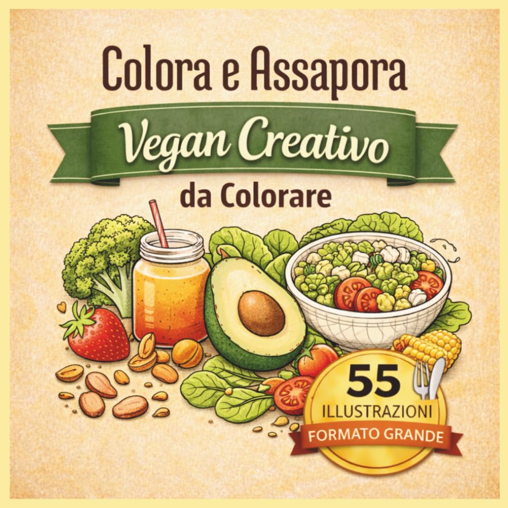 Vegan Creativo: Un Libro da Colorare Rilassante ispirato alla Cucina Vegana e alla Natura. Un Viaggio Creativo tra piatti Vegetali, Ortaggi, Frutta e scene naturali. (Colora e Assapora)